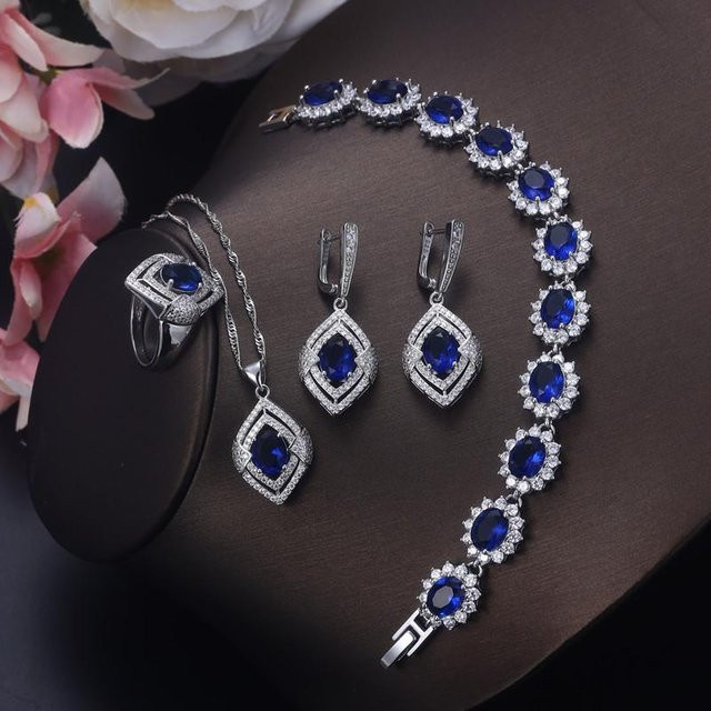 YIRAN Jewelry Schmuckset, Kupfer, Silber, Smaragd, Zirkonia, Diamant, Unisex - Bild 1