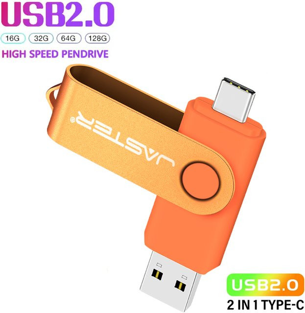 JASTER 2-in-1 Metall USB-C USB-Stick mit 360 Grad Drehung in Rot und Orange, 128 GB - Bild 1