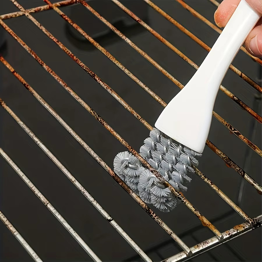 Houseeker BBQ Grill Reinigungsbürste mit Schaber, V-förmige Hakenbürste für Grillnetz, Ofen und Backblech, Weiß - Bild 2
