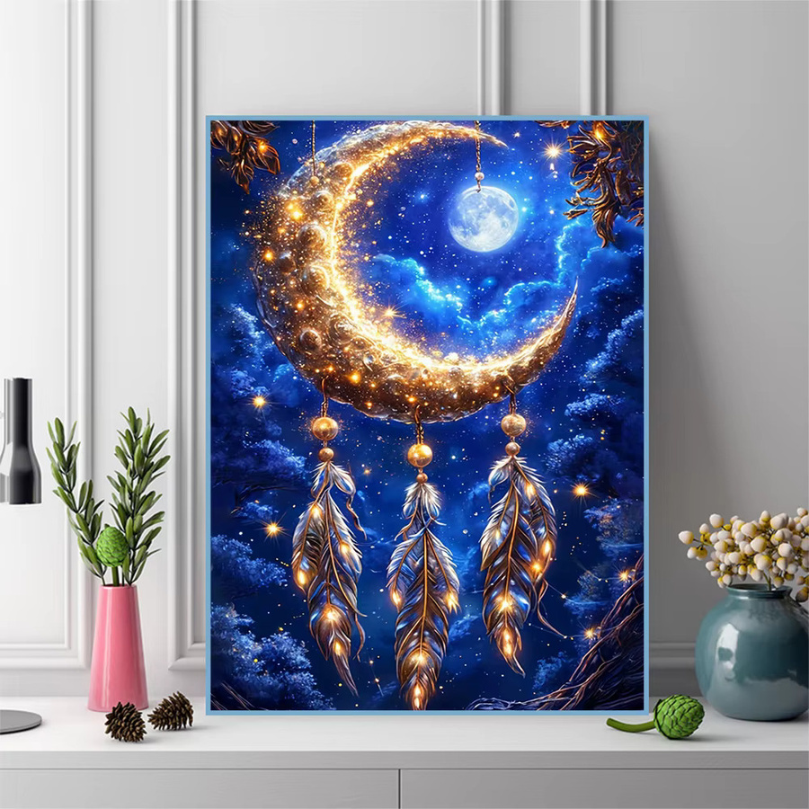 Evershine Diamant-Stickerei Bastelset Traumfänger Nachtmond Wandkunst mit quadratischen Bohrern in Multicolour, B/H: 30 x 20 cm - Bild 3