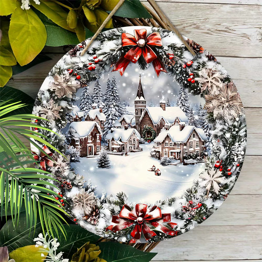 Potdemiel Weihnachts-Holzschild mit Eis- und Schnee-Relief Effekt für Wandbehang und Haustür, mehrfarbig, B/H: 20 x 20 cm - Bild 4