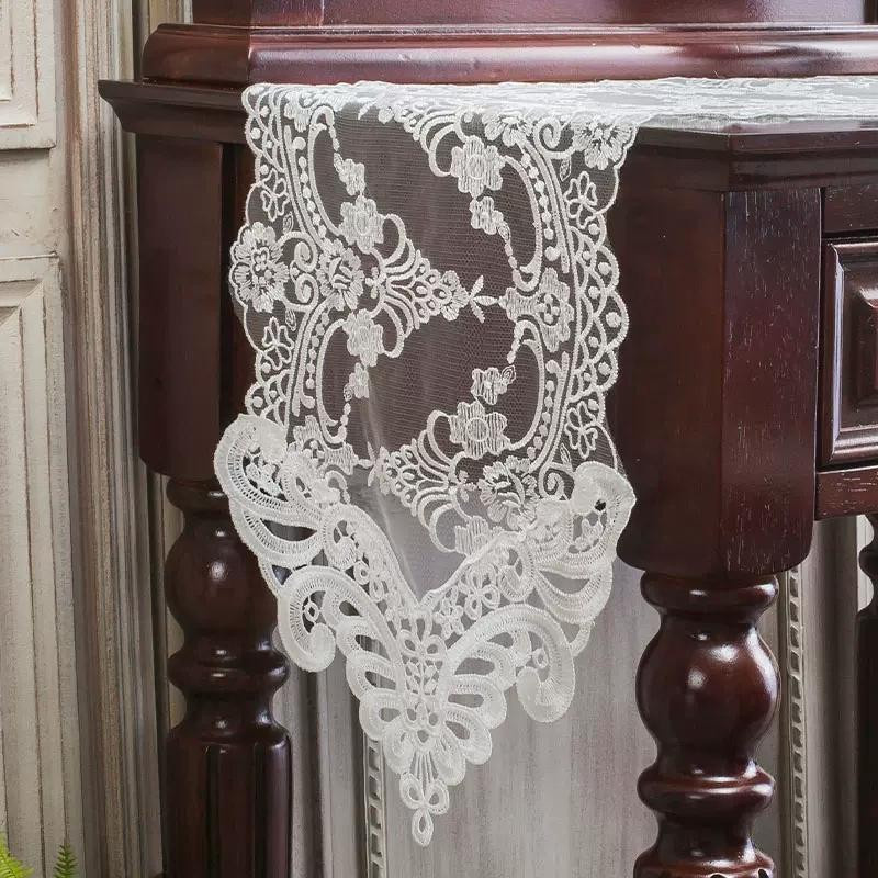 Yiran Furniture Tischläufer aus Tüllspitze mit floraler Bestickung in Weiß, europäischer Stil, B/H: 26 x 120 cm - Bild 3