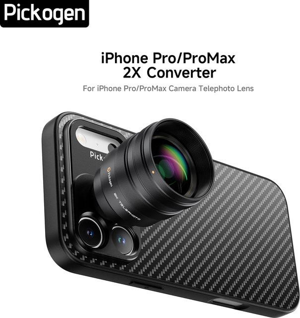PICKOGEN 2X Telekonverter Set mit Handyhülle für iPhone 15, 16 und 17 Pro Max, 240mm Teleobjektiv, Schwarz - Bild 1