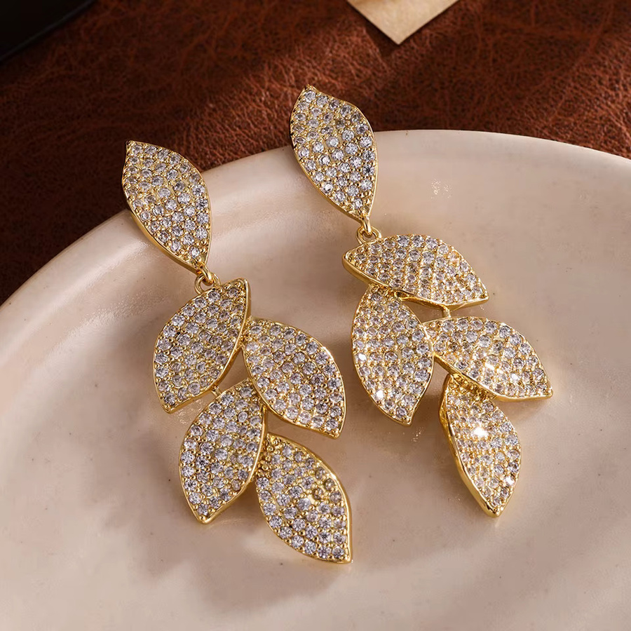 Rakol Drop Ohrringe, Blatt Blume, Zirkonia, Gold - Bild 1