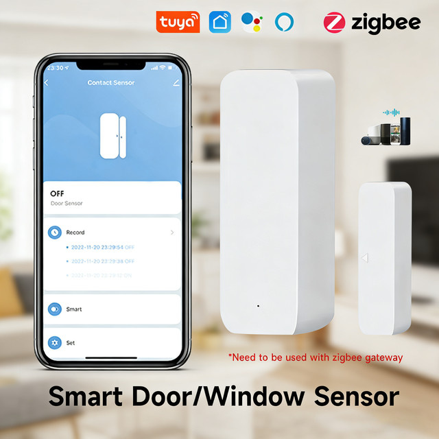 Tuya Zigbee Tür- und Fenstersensor Smart Life Sicherheitsalarm Magnetischer Kontaktsensor Weiß Kompatibel mit Alexa Google Zigbee 2MQTT - Bild 1