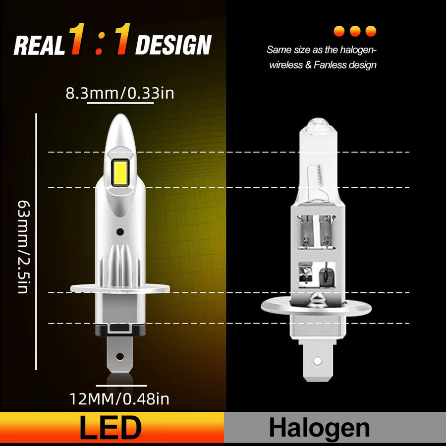 2er Set LED Auto Scheinwerfer Lampen für H7 H4 H1 H11 9005 9006 HB3 HB4 in Silber, 60000LM Mini Drahtlose Lampen mit 800% Helligkeit für 12V - Bild 2