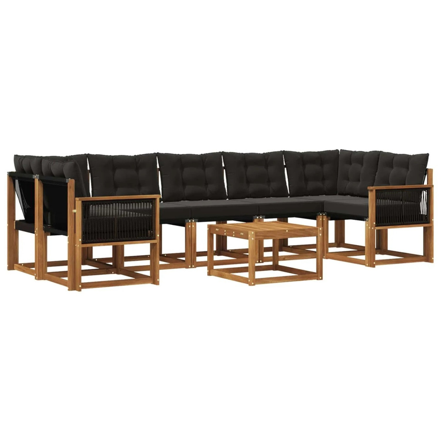 vidaXL Outdoor-Sofagarnitur in L-Form aus Akazienholz mit 8 Kissen in Natur und Schwarz - Bild 2