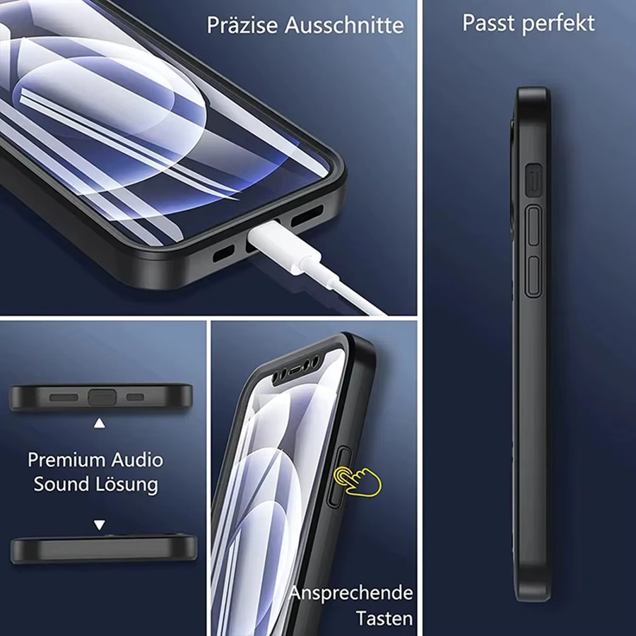 Transparente 360° Vollschutz Hülle für Apple iPhone Modelle, stoßfeste Schutzhülle in Transparent und Schwarz - Bild 4