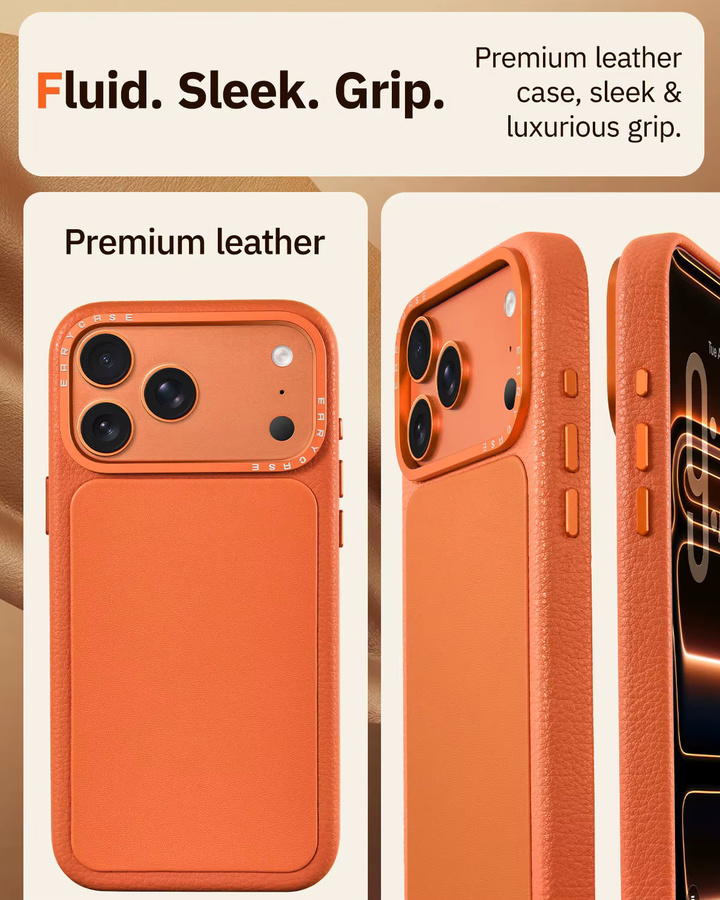 Oatsbasf Leder-Handyhülle für iPhone 17 Pro Max und iPhone 17 Pro mit Magnetfunktion und Kamerasteuerung in Schwarz oder Orange - Bild 4