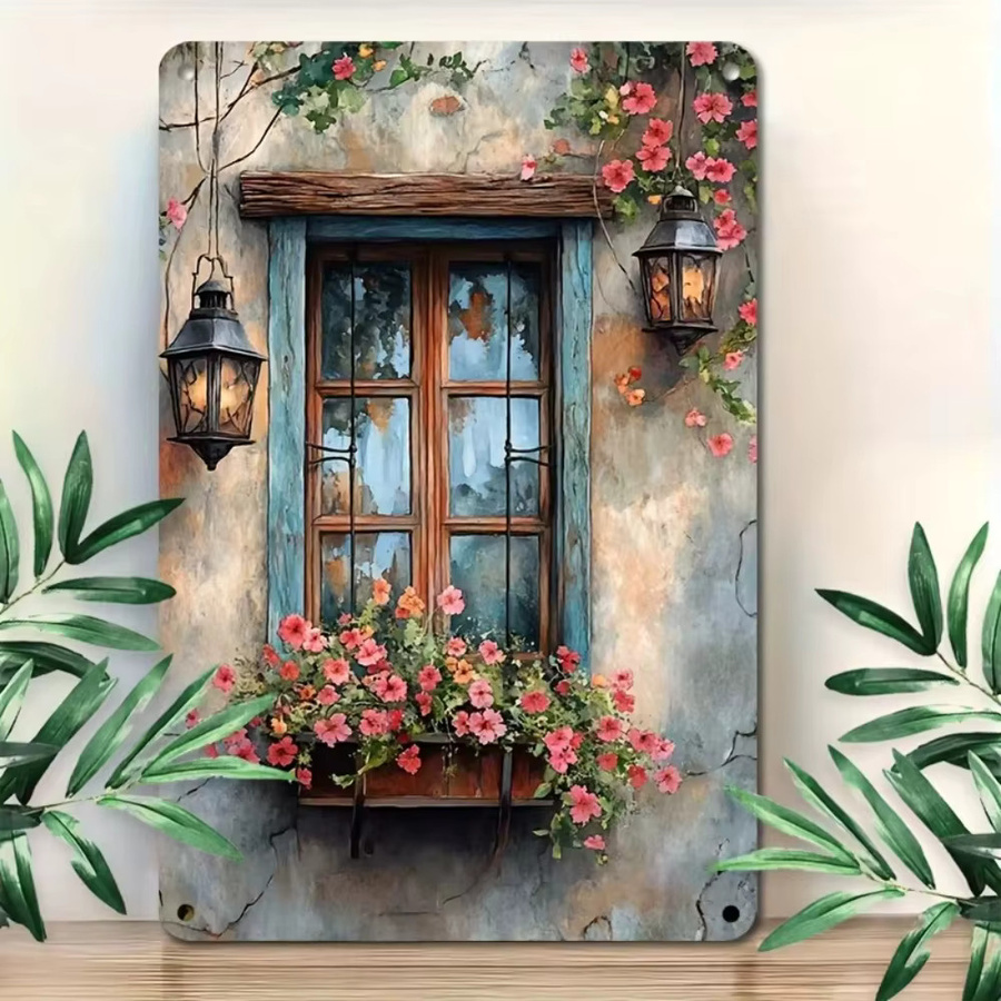 HELLOYOUNG Rustikales Wandfenster mit floralem Blumendesign in Multicolour, B/H: 30,0 x 20,0 cm - Bild 4