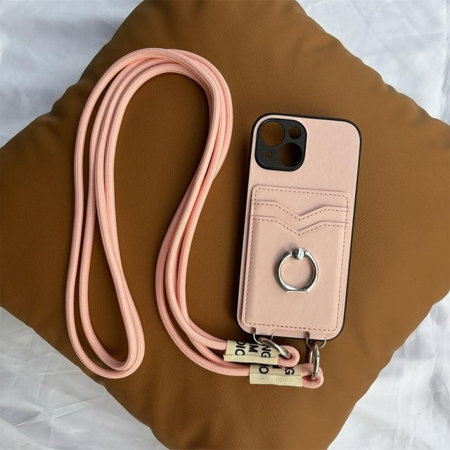 Xiaomi 14T Pro Hülle mit Crossbody Halskette Lanyard und Geldbörse aus Leder inklusive Kartenschlitzen, Ringhalter und Ständer in Grün, Rot oder Pink - Bild 1