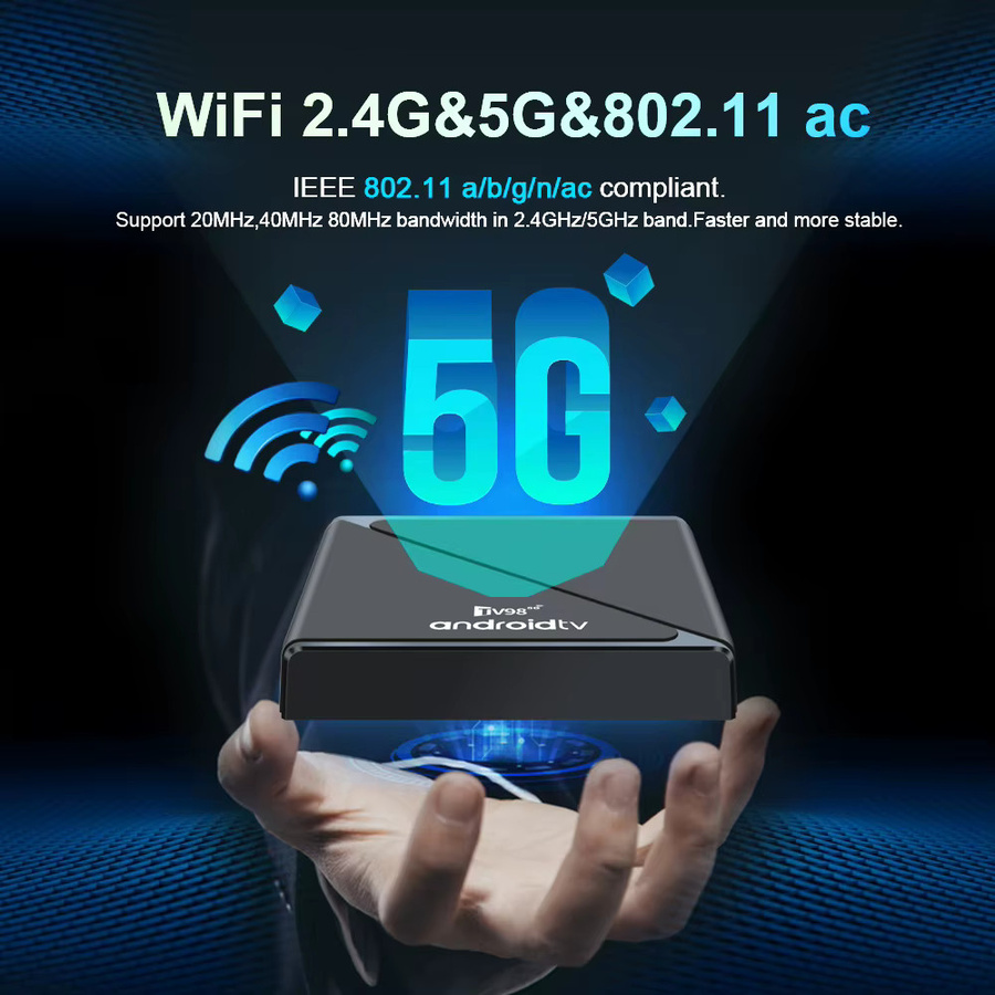 CLIBABIQBOX TV98 ATV Pro Smart TV-Box mit Android 14, 8GB RAM, 128GB Speicher, 4K 8K Unterstützung, Allwinner H313 Prozessor, Bluetooth 5.0, WLAN, 4G 5G und Sprachfernbedienung in Schwarz - Bild 4