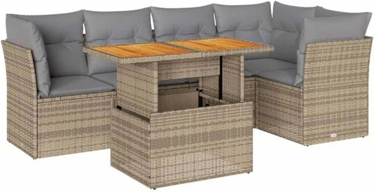 6-tlg. Garten-Sofagarnitur mit Kissen aus Polyrattan in Beige von Vidaxl - Bild 1