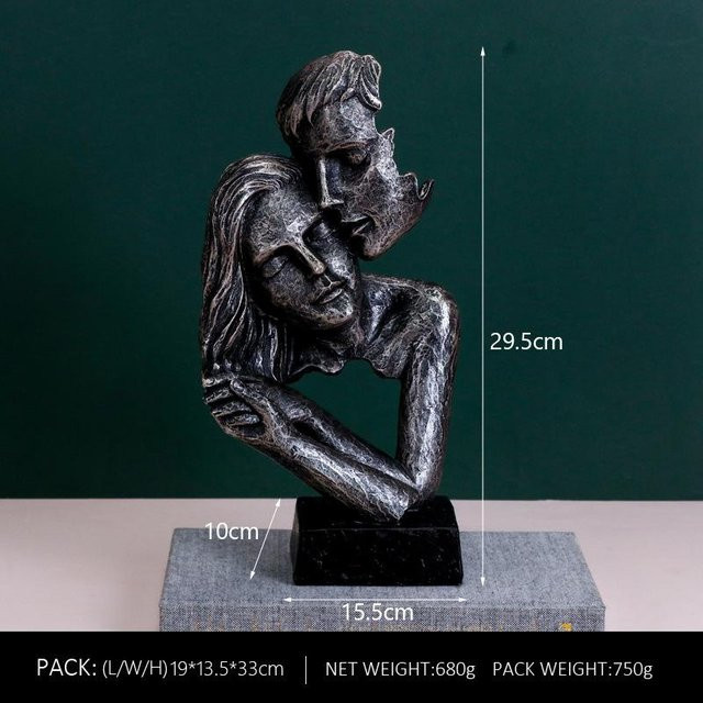 Abstrakte Paar-Ornamente von Yiran Furniture als Harzstatue mit halben Gesichtern in Gold und Blau als Geschenk für Valentinstag oder Hochzeit - Bild 1