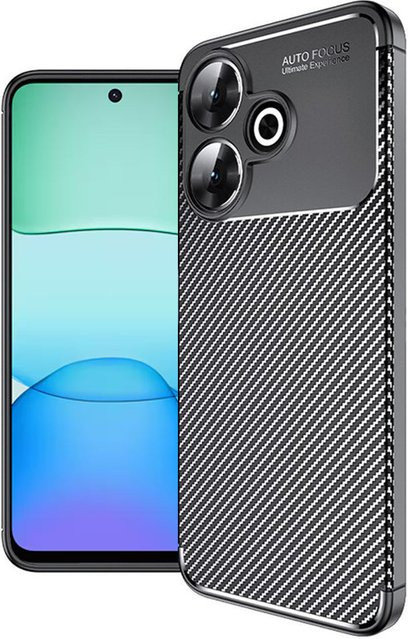 Techsuit Handyhülle für Xiaomi Poco M6 4G und Redmi 13 in CarbonFiber Optik, Schwarz - Bild 1