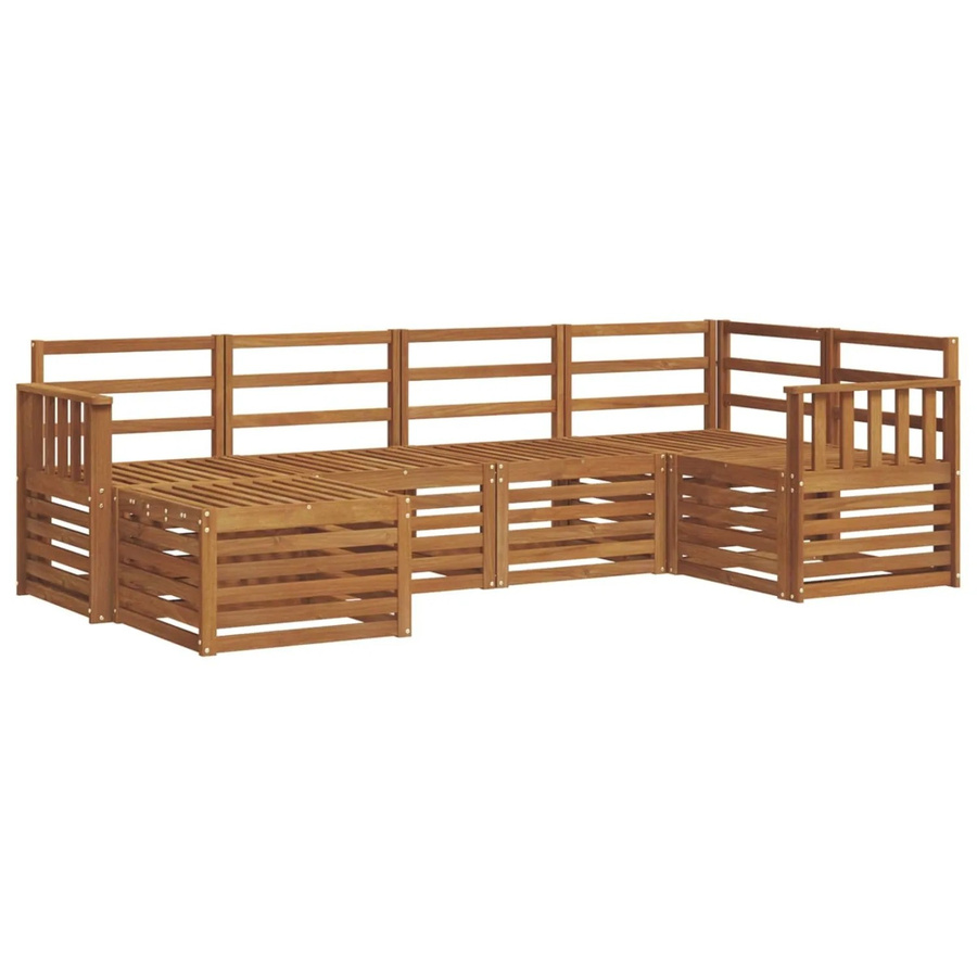 vidaXL Garten-Sofagarnitur aus Akazie Massivholz, 6-teiliges L-Shape Set in Braun und Beige mit Polstern - Bild 2