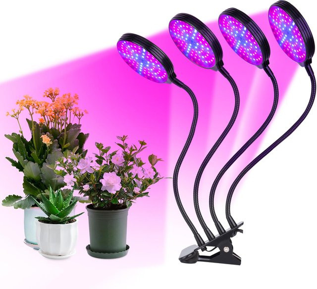 TOMTOP JMS LED-Wachstumslicht für Zimmerpflanzen mit 60 W, 4-köpfiges System in Schwarz mit roter und blauer LED, verstellbar und mit Timer-Funktion - Bild 1