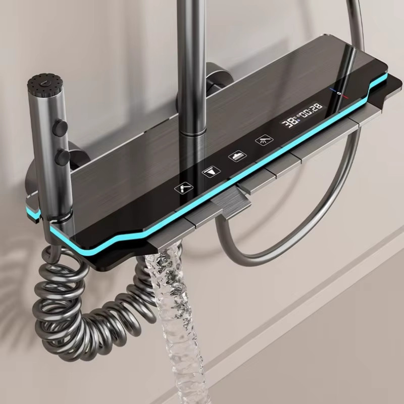 Luxuriöses Duscharmatur-Set mit digitaler Temperaturanzeige und Duschmischer in Grau - Bild 3