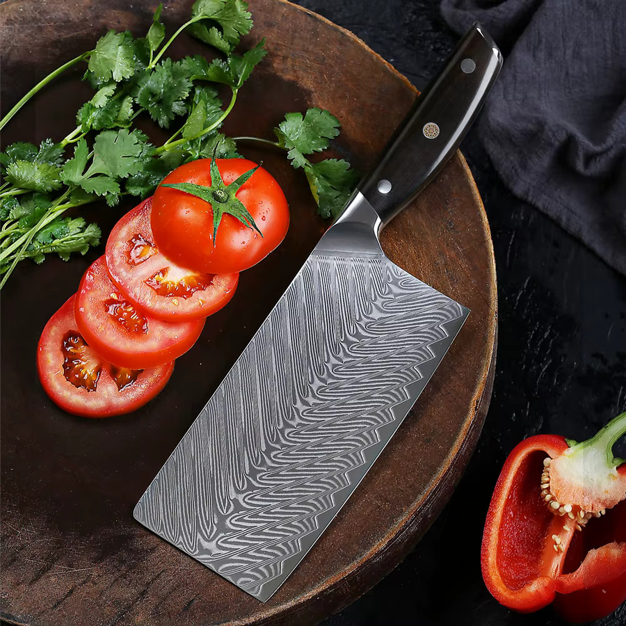 MOSTODOZO 7-Zoll Hackmesser aus Damaszener Stahl, professionelles Küchenmesser für Fleisch und Gemüse - Bild 3