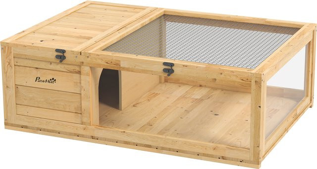 PawHut Schildkrötenhaus aus Holz in Gelb mit aufklappbarer Oberseite als Outdoor-Reptiliengehege von Aosom - Bild 1