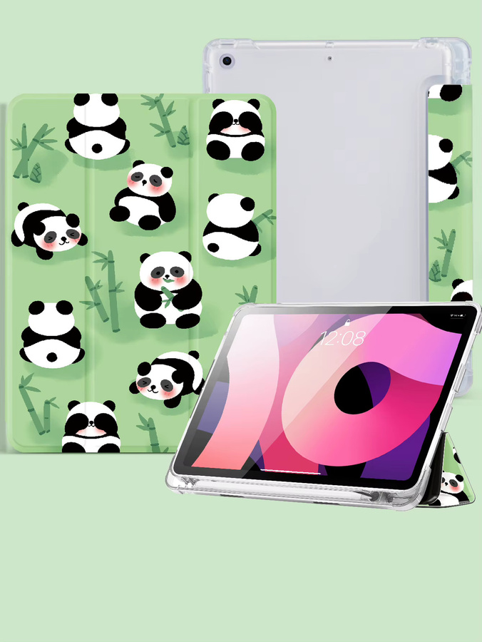 OLAIKE Panda iPad Hülle für 10,2 Zoll (9./8./7. Generation) und Pro 12,9 Zoll mit Stifthalter und Auto Wake/Sleep Funktion in Lila oder Grün - Bild 2