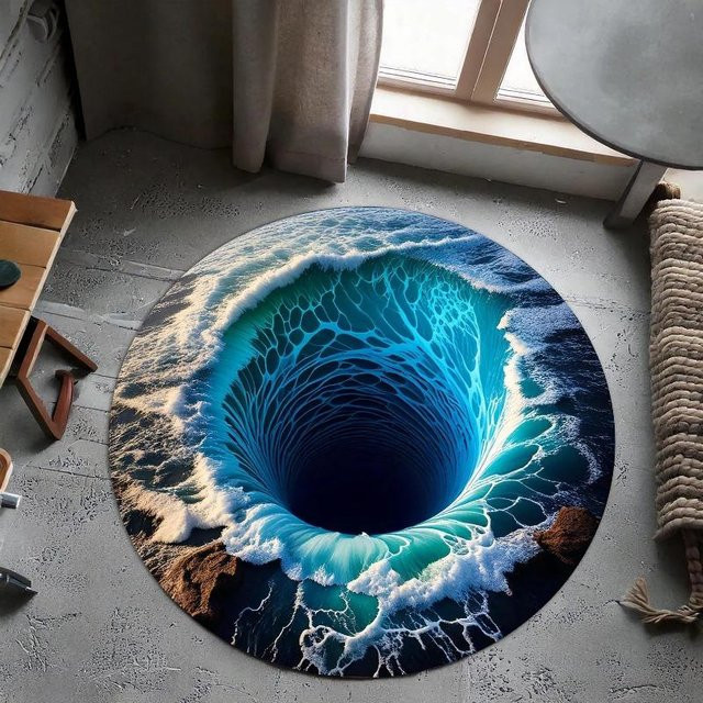 Lodestar 3D Vortex Teppich mit optischer Täuschung, runder Teppich in Blau, Durchmesser: 80 cm - Bild 1