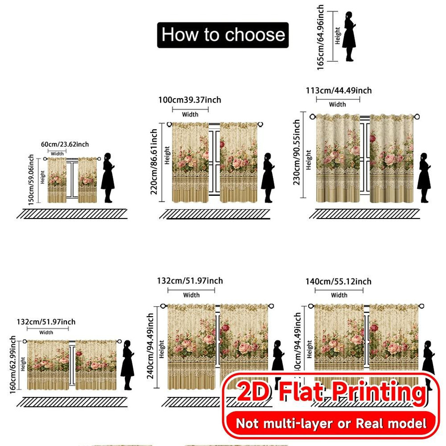 Halbtransparente Vorhänge Florale Eleganz aus Polyester, Set von 2 Stück, B: 100 cm, H: 70 cm - Bild 2