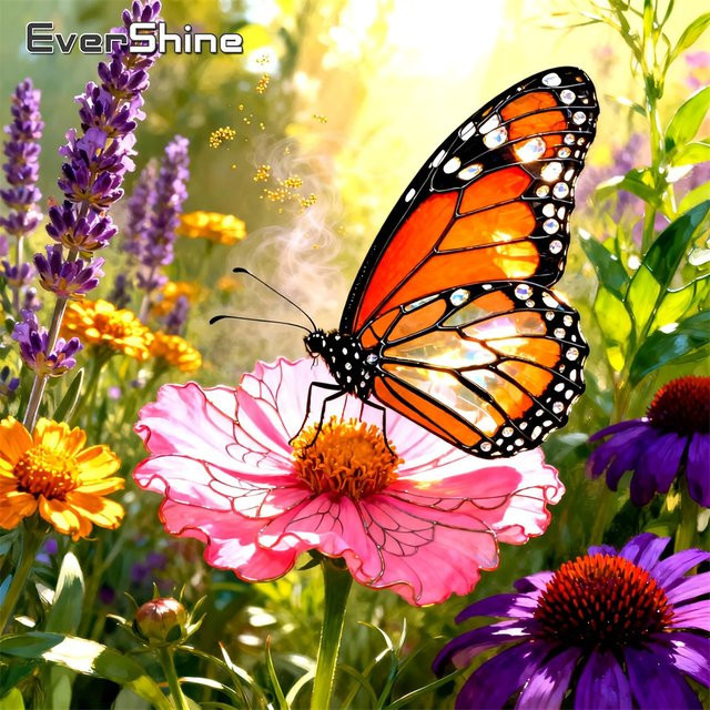 EverShine Diamant-Stickerei 5D Kreuzstich-Gemälde mit Schmetterling und Gänseblümchen, Landschaftsmotiv in Multicolour, Wanddekoration - Bild 1