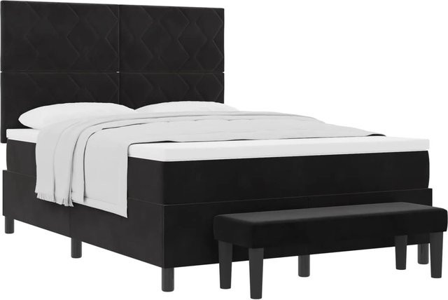 vidaXL Boxspringbett mit Matratze aus Samt in Schwarz, B/T/H: 140 x 200 x 128 cm - Bild 1