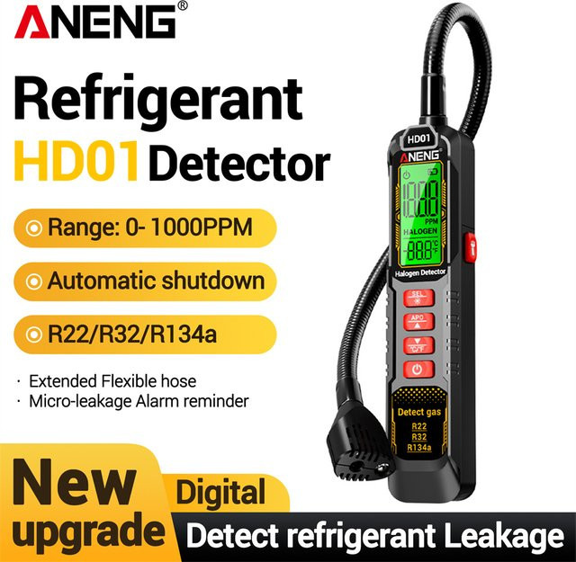 ANENG HD01 Kältemitteldetektor für Halogenlecks, Tragbares Gas-Freon-Messgerät für R22, R32, R134a und Klimaanlagen, Schwarz - Bild 1