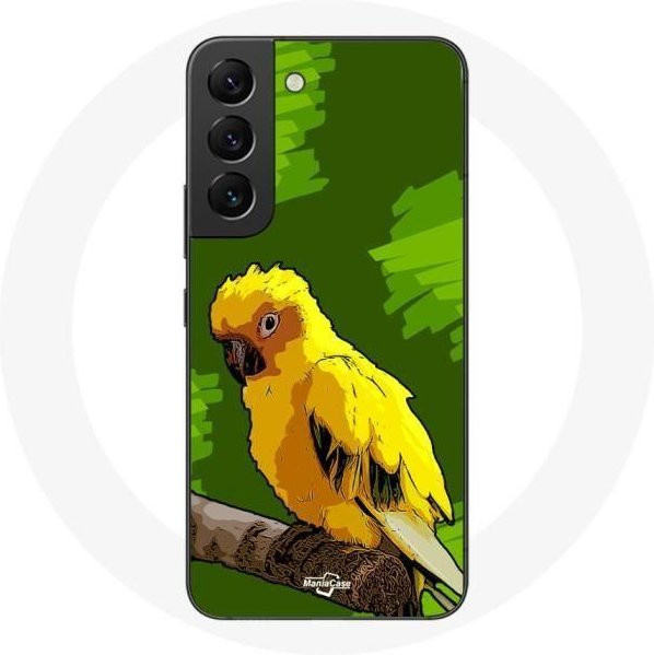 Samsung Galaxy S21 FE Schutzhülle mit gelbem Sittich auf grünem Hintergrund - Bild 1