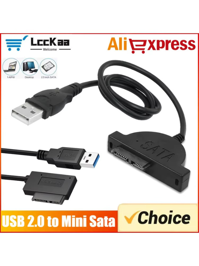LccKaa USB 2.0 zu Mini SATA II 7+6 Pin 13Pin Konverter für Laptop Slimline CD/DVD ROM Laufwerke, Schwarz - Bild 5