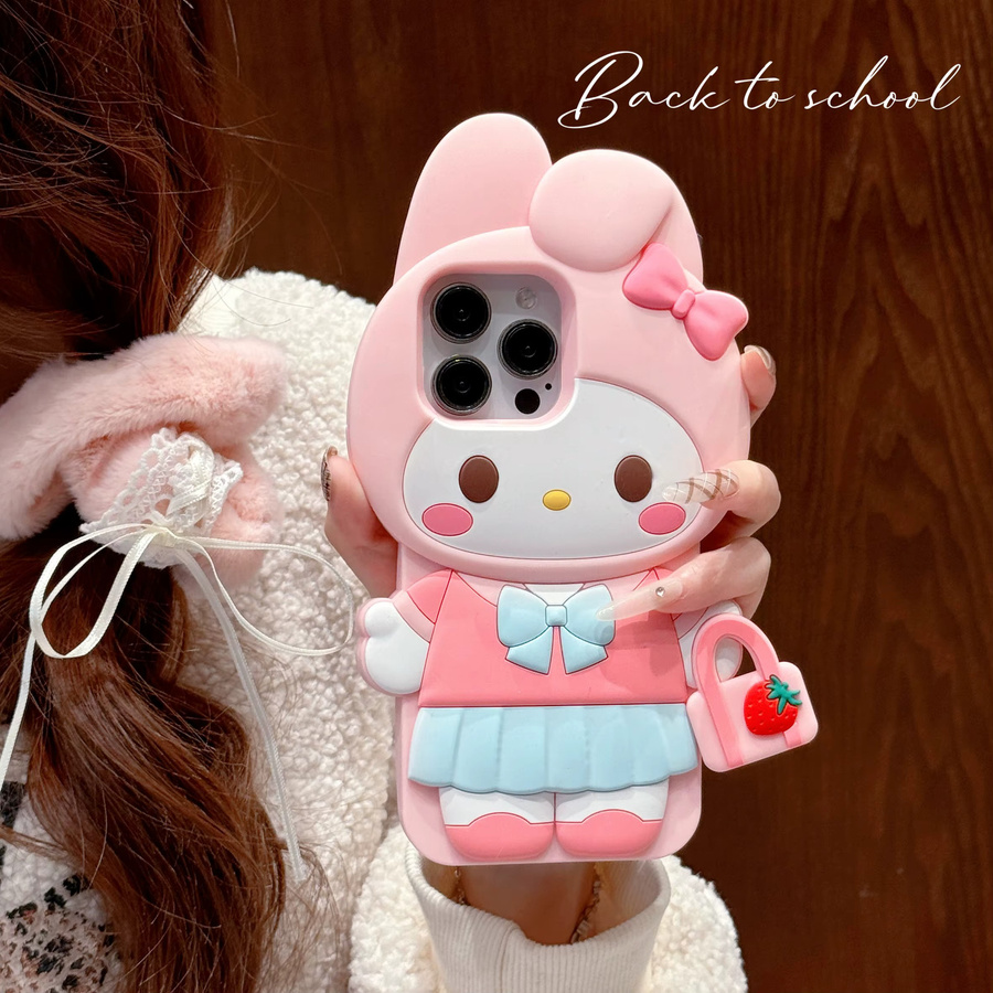 Kawaii 3D Cartoon Melody Silikon Handyhülle für Apple iPhone 17 16 15 14 13 12 11 Pro Max in Pink, stoßfeste Schutzhülle - Bild 2