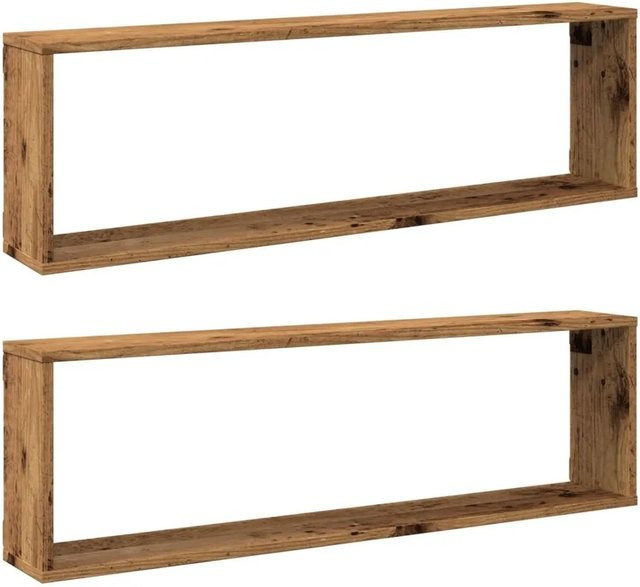 vidaXL Würfel-Wandregale 2er-Set in Altholz-Optik, Farbe Braun, B/H/T: 100 x 30 x 15 cm - Bild 1