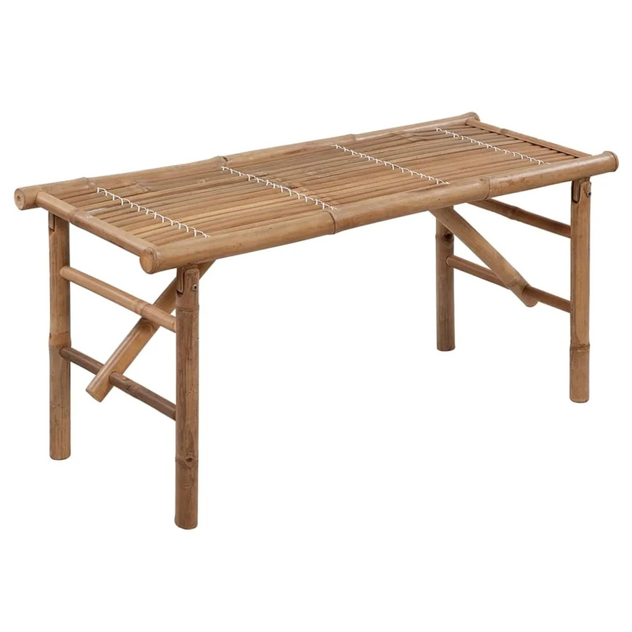 vidaXL Klappbare Gartenbank aus Bambus mit blauer Auflage, Farbe: Braun/Blau, B/T/H: 118 x 38 x 45 cm - Bild 1