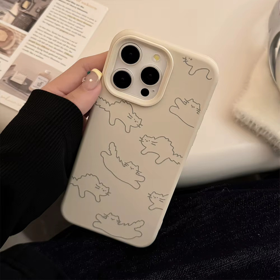 MUQGEW iPhone Schutzhülle mit koreanischem Cartoon Kätzchen Muster in Beige, stoßfeste Telefonhülle für iPhone 17 16 Plus 15 14 13 12 Pro Max - Bild 4