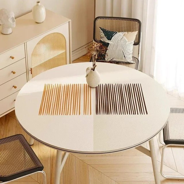 Runde wasserdichte Tischdecke von FQMM aus PVC in Weiß, ölbeständig und minimalistisch, Durchmesser: 120 cm - Bild 1