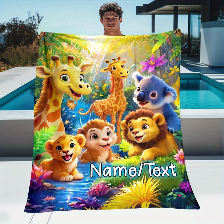 JMG Household Supplies Kuschelige Dschungeltiere Decke mit Löwe, Giraffe und Koala aus Coral Fleece, Mehrfarbig, Breite: 70 cm, Länge: 100 cm - Bild 4