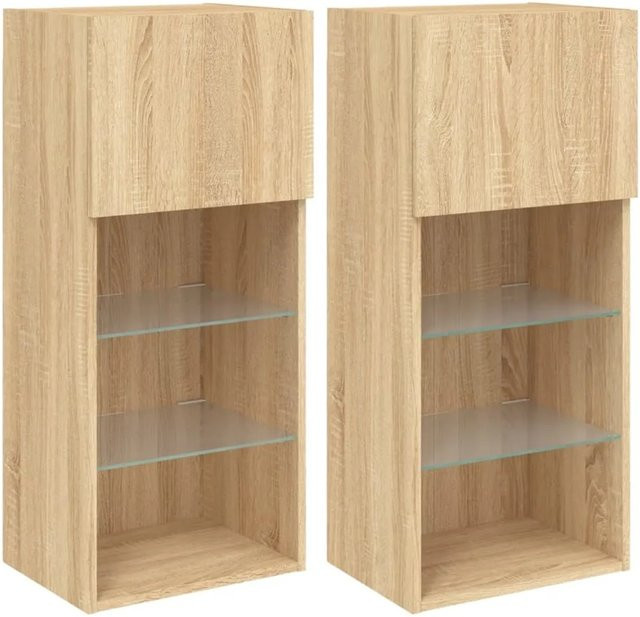 vidaXL TV-Schränke mit LED-Leuchten im 2er-Set, Sonoma-Eiche, Beige, B/T/H: 40,5 x 30 x 90 cm - Bild 1