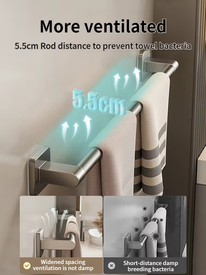 YUNJIEYA Handtuchhalter für das Badezimmer ohne Bohren, schwarze Handtuchstange mit selbstklebender Befestigung - Bild 3