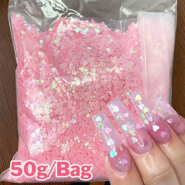 MAFANAILS Nail Art Dekoration, Rosa Herz Glitter Pailletten, 50 g - Bild 1