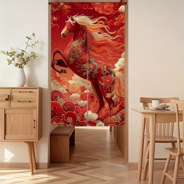 VIKAMA Küchen-Trennvorhang mit rotem Pferd Design in Rot - Bild 1