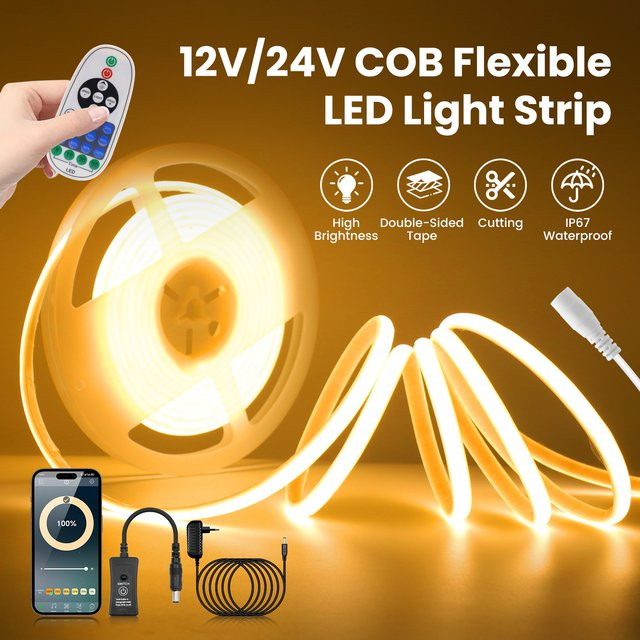HEGEHE COB-Neonstreifen-Kit IP67 Wasserdicht mit Bluetooth-App-Steuerung, dimmbarer LED-Lichtstreifen aus Silikon für Außenbereich und moderne Oberflächenmontage - Bild 1