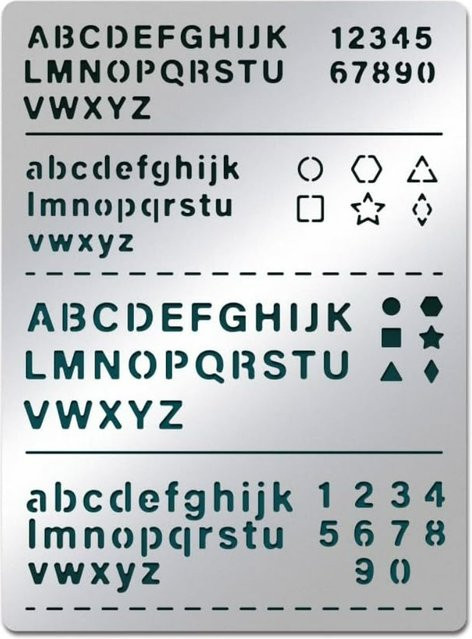 Edelstahl Schablonen-Set aus Metall mit Buchstaben, Pentagrammen und Dreiecken in Silber - Bild 1
