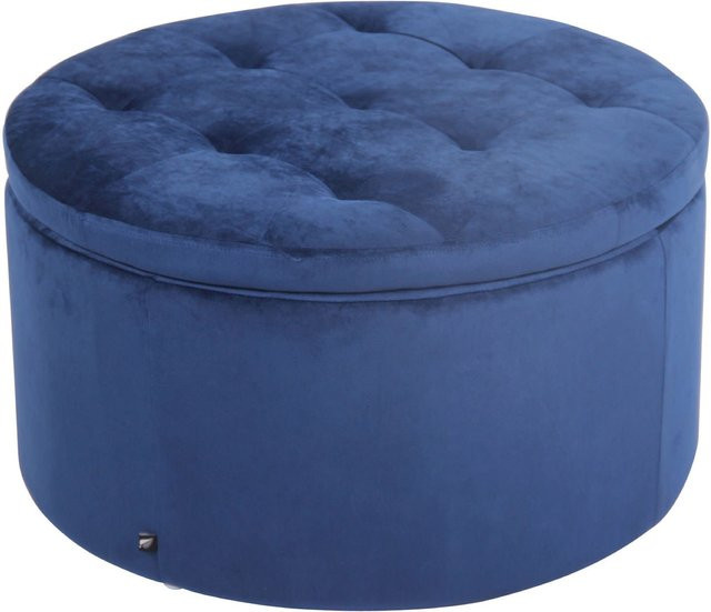 TPFLiving Sitzhocker Eva aus Samt in Blau, Durchmesser: 60 cm, Höhe: 35 cm - Bild 1