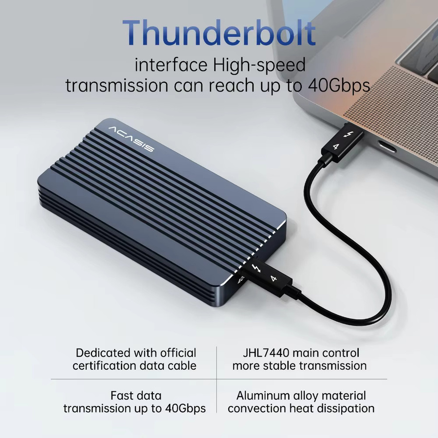 Acasis USB 4.0 NVMe M.2 SSD-Gehäuse aus Aluminium mit 40Gbps für Thunderbolt 4/3 und USB4, unterstützt M- und B&M-Key 2280 SSDs, USB-C, Silber/Grau - Bild 3