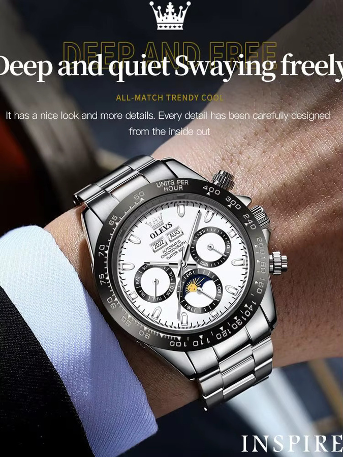 OLEVS Chronograph, Automatik, Edelstahl, Silber, Herren - Bild 7
