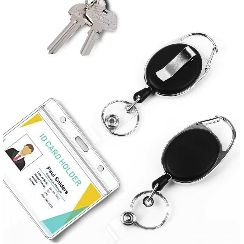 20er-Pack einziehbare Ausweishalter mit Karabiner-Rollen-Clip und Schlüsselring in Schwarz - Bild 6