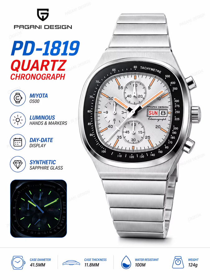 PAGANI DESIGN Chronograph, Quarz, Edelstahl, Saphirglas, Herren - Bild 4