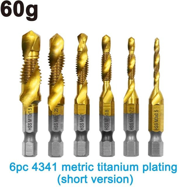 WIKHOSTAR 6-teiliges Gewindebohrer-Set aus HSS 4341 mit Titanbeschichtung in Gold, inklusive Hexagon-Griff zum Gewindeschneiden und Anfasen - Bild 1